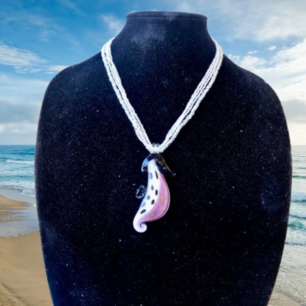 Seahorse Art Glass Pendant with Multi-strand Beaded Necklace Beach Sea - Picture 9 of 12